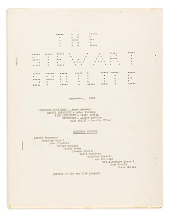 STEWART, JAMES. Small archive of 15 items, each Signed or Signed and Inscribed, to James Stewart Fan Club member Mary Trenor,